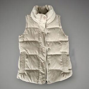 Puffer Vest Womens S Beige Quilted Zip Front Snap Button Neutral Fall Layer Cozy